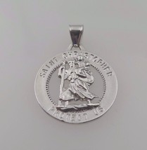 14k White Gold Saint Christopher Protect Us Religious Medal Round Disc P... - £274.27 GBP
