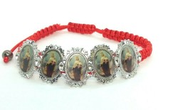 Silver Tone Our Lady of Mount Carmel Medal red cord adjustable Bracelet Virgen - $9.78