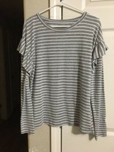 Women&#39;s Time and Tru Ruffle Blouse--Gray/White Striped--Size S - £6.28 GBP