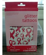 Breast Cancer Awareness Glitter Tattoos. 1 Sheet of 28 tattoos. New - $12.14 CAD
