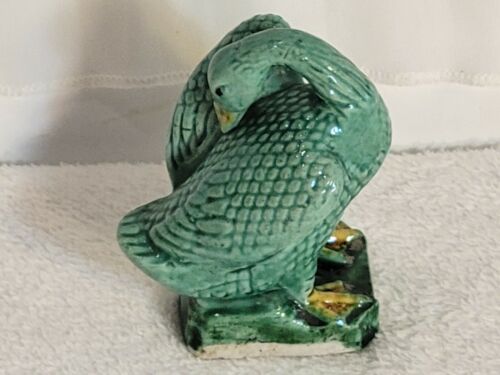 Antique CHINESE EXPORT Green Glaze Goose Figurine 2.5&quot; - $23.75