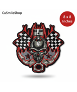 Large XL Piston Skull Racing Checkered Flags Flames 8 Inches Embroidered... - €28,25 EUR