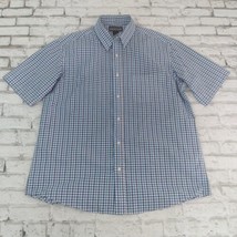 Life Khaki Haggar Shirt Mens Large Blue Plaid Short Sleeve Button Up Causal - £15.65 GBP