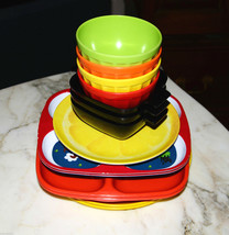 unbreakable Bowl Plate serving tray Set vintage primary colors 14 piece toddler - £27.68 GBP