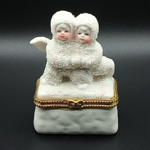 Porcelain Hinged Trinket Box Snow Covered Angels PHB - £8.70 GBP