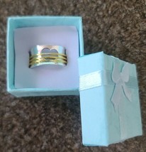 Handcrafted ~ Heart/Love ~ Wide Band Ring ~ Size 8 ~ Silver &amp; Gold in Color - £11.76 GBP