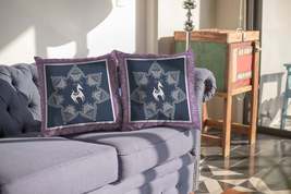 18&quot; Navy Purple Horse Suede Throw Pillow - £43.22 GBP