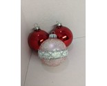 Set Of (3) Vintage Round Red And White Christmas Ornaments - £25.04 GBP