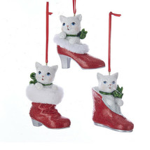 Kurt S. Adler Set Of 3 White Kittens In Shoes Christmas Ornaments - £21.45 GBP