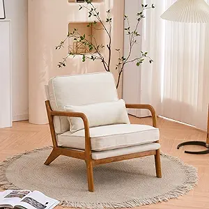 Accent Chair Mid-Century Modern Chair With Pillow Upholstered Lounge Arm... - $277.99
