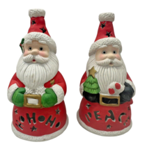 Vintage 1999 Pair of 2 CHRISTMAS Santa Tea Light Votive Candle Holders Ceramic - £15.17 GBP