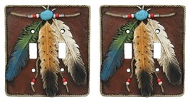 Ebros Southwestern Native 3 Feathers Double Toggle Switch Plate Cover Set Of 2 - £21.57 GBP