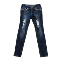Blue Republic Skinny Denim Jeans ~ Sz 5 ~ Blue ~ Mid Rise ~ Distressed ~ Bling - £17.68 GBP