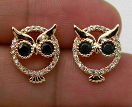 1Ct Round Cut Black Diamond Owl Shape Stud Earrings 14K Rose Gold Finish - £106.70 GBP