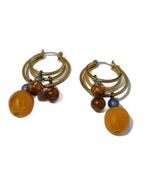 Vintage 1990s Beaded Hoop Earrings – Gold Tone Triple Rings Statement Da... - $16.55 CAD