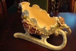 Yee Jackson Christmas sleigh candy dish BOWL ceramic flowers touches of ... - $72.26
