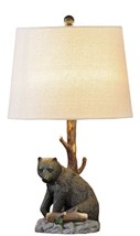 Black Bear Table Lamp 25" High with Shade and Tree Trunk Country Cottage Nature