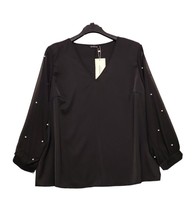 BloomChic Blouse Womens Size 18-20 Black V Neck Sheer Pearl Embellished Sleeve - £14.79 GBP