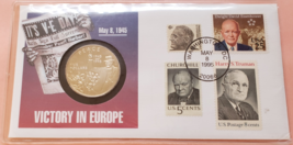 V-E Day Coin First Day Issue Cover &amp; 1995 uncirculated cupronickel $5 coin w/COA - £24.08 GBP