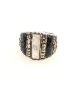 Sterling Silver 925 A Marcasite Black Onyx Mother of Pearl Dome Thailand... - $120.94