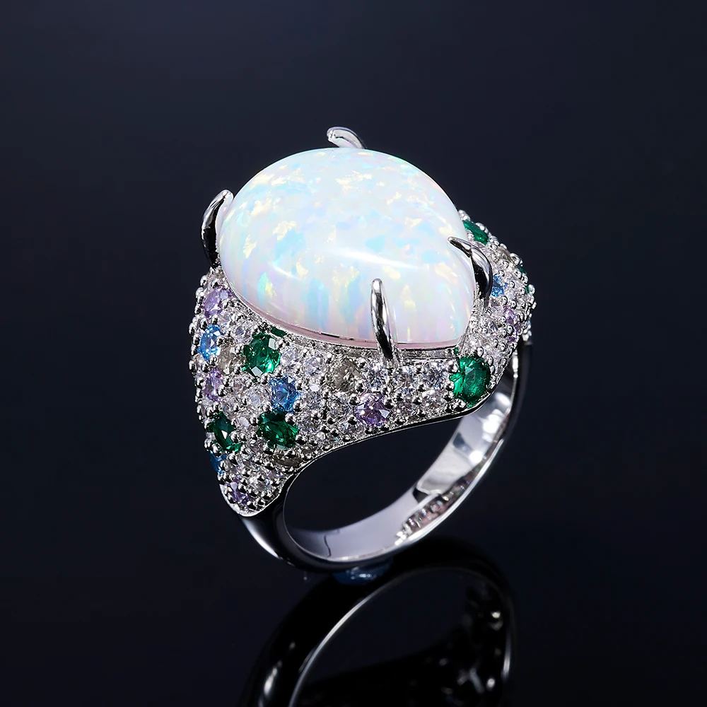 Vintage Inspired Ring for Women Color Loving Heart Opal Mix Colorful Zirconia Ri - £72.12 GBP