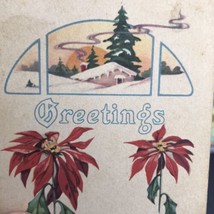 Merry Christmas Postcard Poinsettia Winter Scene  Antique USA Snow Vintage - £9.63 GBP