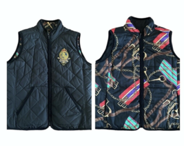 Ralph Lauren Puffer Vest Quilted Reversible Equestrian Chain Crest Black S - $46.18