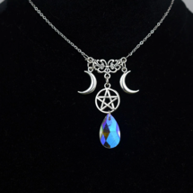 Witches Pentacle Crescent Moon Crystal Necklace - £8.36 GBP