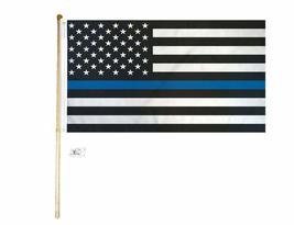 5&#39; Wood Flag Pole Kit Wall Mount Bracket 3x5 USA Thin Blue Line Polyester Flag - £27.08 GBP