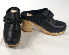 Dolce Vita  Black Leather Hila Wooden High Heel Clogs Womens Size 7 - £47.84 GBP