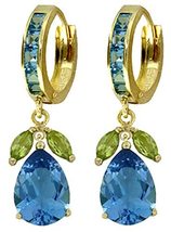 Galaxy Gold GG 14k Solid Gold Blue Topaz Dangle Earrings with Peridots - £408.83 GBP