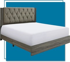 Kenton Panel Bed Frame With Diamond Tufted Upholstered Headboard, Easy A... - $571.99