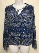 Lucky Brand Womens S Live in Love Blue Black Boho Long Sleeve Pullover Top - $22.05