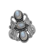 Artisan Crafted Genuine Rainbow Moonstone three stone classic Ring in .925 Sterl - $35.00
