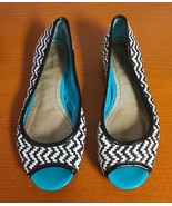 Style &amp; Co Shoes Women’s 8.5 Ballet Flats Black White Zig Zag Green Peep... - $25.62 CAD