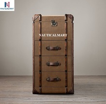 NauticalMart Wardrobe Trunk Faux Leather With Drawers Exclusive Decoratove Furni - £1,682.86 GBP