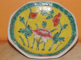 Hand Painted Tazza / Cup 5.75&quot; x 5.75&quot; Antique mark China Footed Octagonal c1910 - $62.99