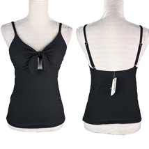 Jessica Simpson Rose Bay Textured Tie-Front Tankini Top M Black New - £19.61 GBP