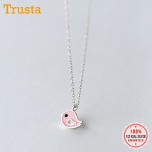 Trusta 2018 100% 925 Real Sterling Silver Fashion Jewelry Sweet Pink Birds Penda - £13.43 GBP