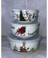 3 Grinch Whoville Christmas Ceramic Storage Bowls Containers w/Airtight ... - $69.99