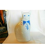 White Ceramic Cat Figurine by Trish 1986 Hand Painted With Flowers and Bow - £47.40 GBP