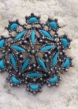 Vintage NYT Faux Turquoise Silver Tone Brooch, Lapel Pin/Scarf Pin, Signed 1970s - £7.02 GBP