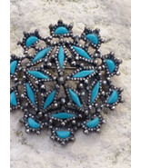 Vintage NYT Faux Turquoise Silver Tone Brooch, Lapel Pin/Scarf Pin, Sign... - $9.00