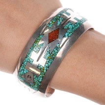 6 5/8&quot; Delvin Nelson Navajo sterling chip inlay cuff bracelet - $193.05