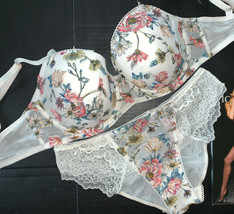 Victoria&#39;s Secret 32DDD,34DDD Bra Set Panty White Floral Applique Dream Angels - £62.12 GBP