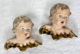 2 West Germany Angel Cherub Hand Painted Bust Blue Eye&#39;s Ornament - $29.21