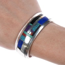 6.25&quot; Vintage Native American sterling channel inlay cuff bracelet - $490.05