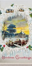 Antique MERRY CHRISTMAS Postcard 1912 Home Scene Holly Birds Heavily Embossed - £7.07 GBP