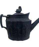 Antique Late 18th Early 19th Cen Black Basalt Teapot Swan Finial Make Do... - $124.41 CAD