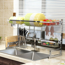 Over Sink Dish Drying Rack 2-Tier Drainer Shelf Stainless Steel Cutlery Holder  - £49.54 GBP